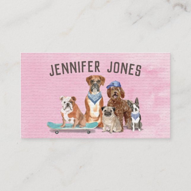 Trendy Pink Water Color Dog Walker Business Card (Back)