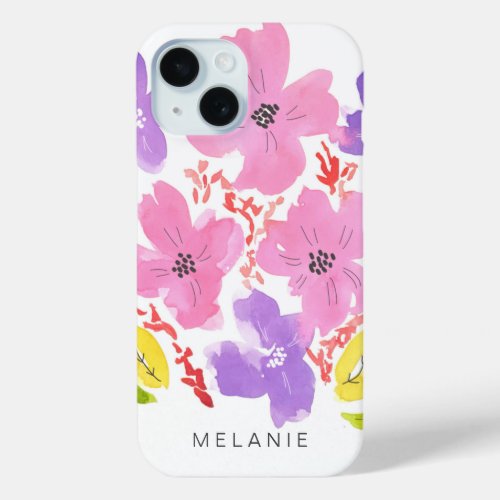 Trendy Pink Watercolor Floral iPhone 15 iPhone 15 Case