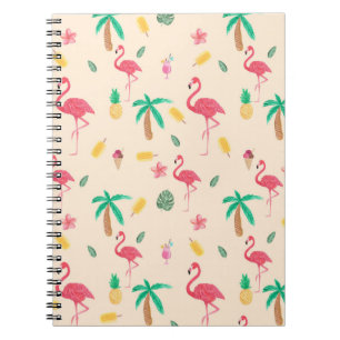 Trendy pink watercolor tropical flamingo floral notebook