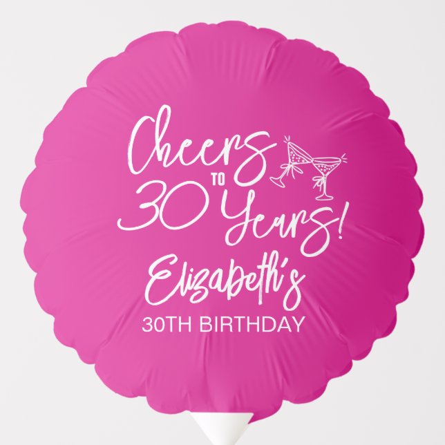 Trendy Pink Whimsical Hand Drawn 30th Birthday Balloon (Front)