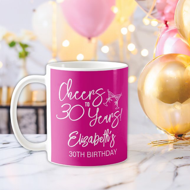 Trendy Pink Whimsical Hand Drawn 30th Birthday Coffee Mug (Creator Uploaded)