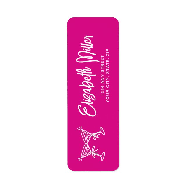 Trendy Pink Whimsical Hand Drawn 30th Birthday Label (Front)