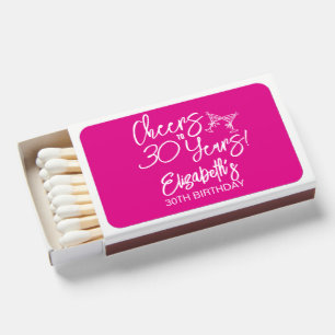 Trendy Pink Whimsical Hand Drawn 30th Birthday Matchboxes