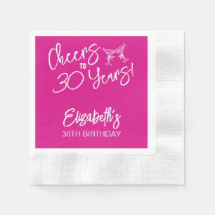 Trendy Pink Whimsical Hand Drawn 30th Birthday Napkins