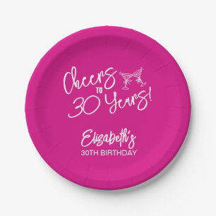 Trendy Pink Whimsical Hand Drawn 30th Birthday Paper Plates