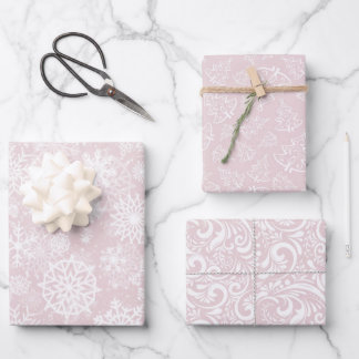 Trendy Pink & White Christmas Pattern Trio Wrapping Paper Sheets
