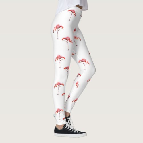 Trendy Pink  White Flamingo Leggings