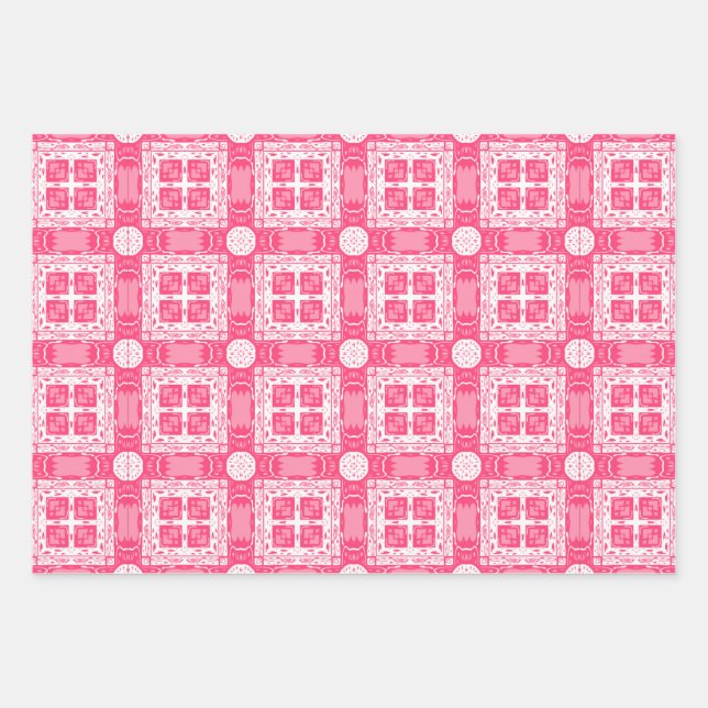 Trendy Pink White Shapes Geometric Pattern  Wrapping Paper Sheets (Front)