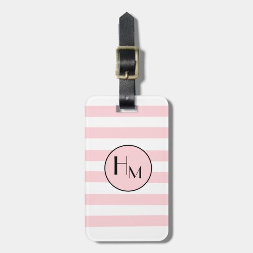 Trendy Pink  white stripe monogram luggage tag