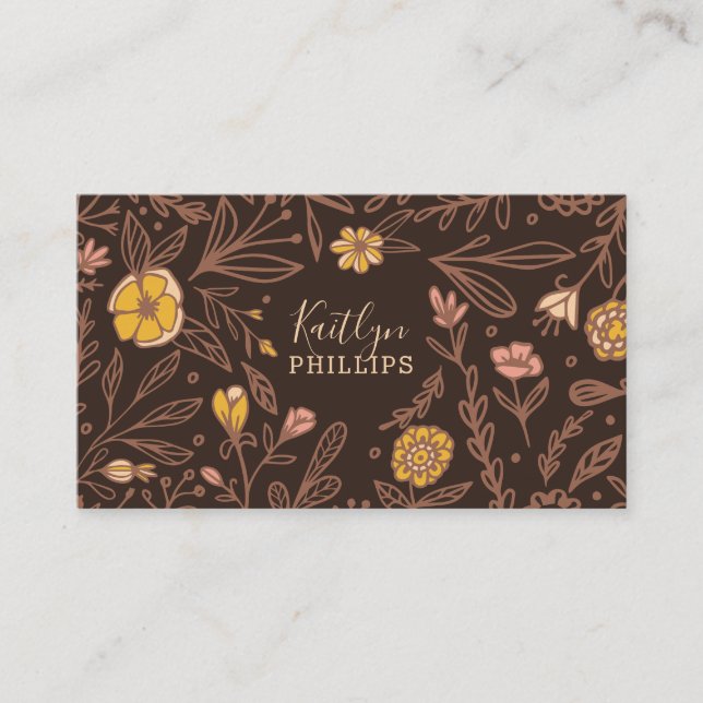 Trendy Pink Wildflower Floral Pattern Business Card (Front)