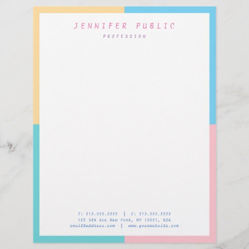 Trendy Pink Yellow Blue Green Elegant Modern Letterhead