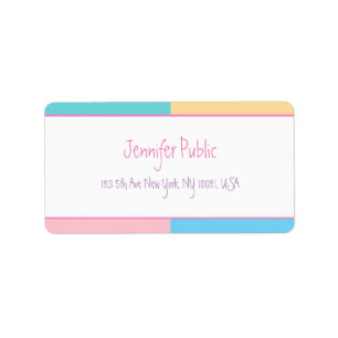 Trendy Pink Yellow Blue Green Handwritten Name Label
