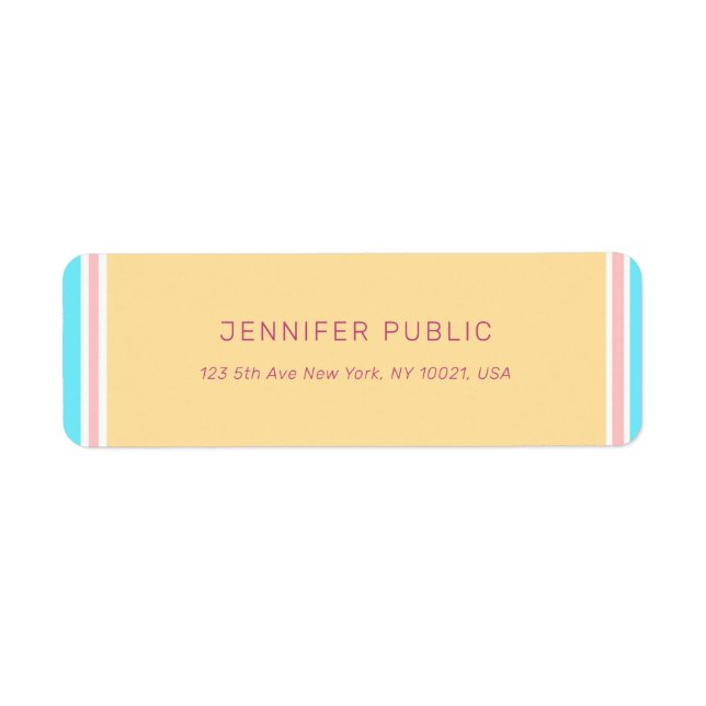 Trendy Pink Yellow Blue Modern Template Return Label (Front)