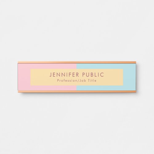 Trendy Pink Yellow Blue Modern Template Rose Gold Door Sign