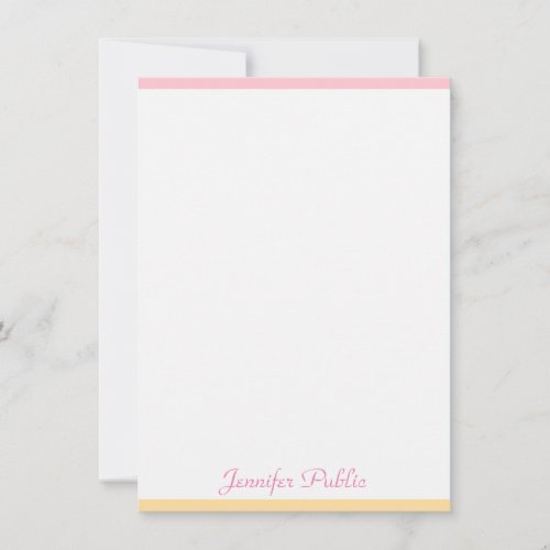Trendy Pink Yellow Modern Hand Script Name Pretty Note Card