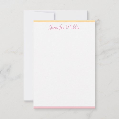 Trendy Pink Yellow Modern Handwritten Name Note Card