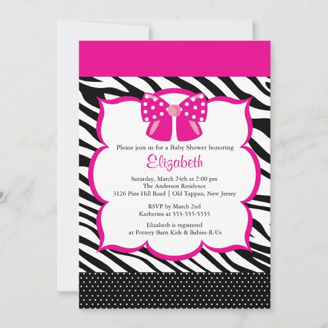 Trendy PInk Zebra Frame Baby Shower Invitation (Front)