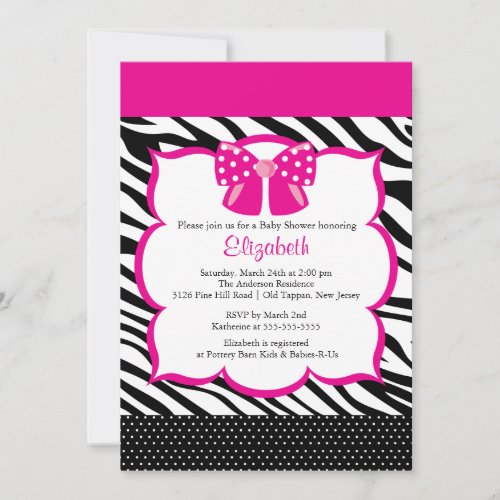 Trendy PInk Zebra Frame Baby Shower Invitation