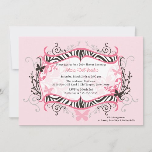 Trendy PInk Zebra Frame Baby Shower Invitation