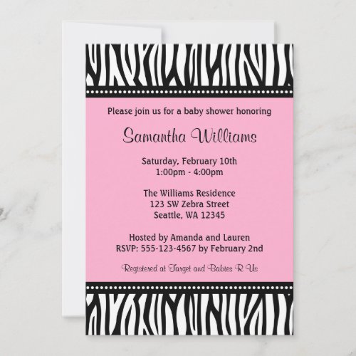 Trendy Pink Zebra Girl Baby Shower Invitations