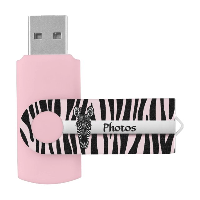 Trendy Pink Zebra  Herd on Zebra Print Flash Drive (Opened)