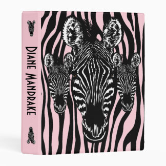 Trendy Pink Zebra Herd on Zebra Print Mini Binder