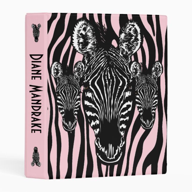 Trendy Pink Zebra  Herd on Zebra Print Mini Binder (Front/Spine)