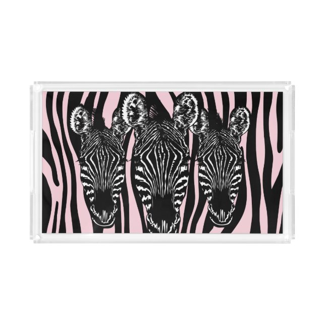 Trendy Pink Zebra Print Perfume Vanity Acrylic Tray (Front)