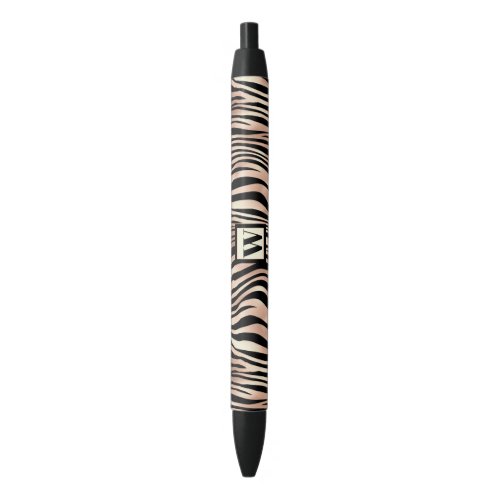 Trendy Pink Zebra Print With Chic Monogram Black Ink Pen