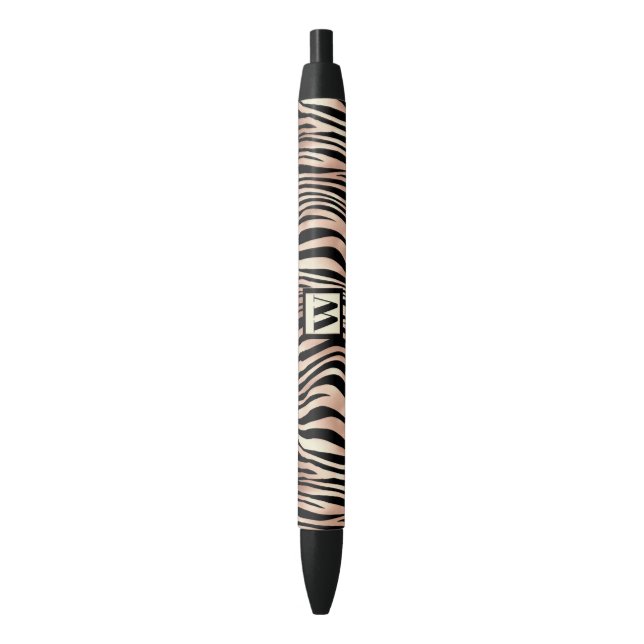 Trendy Pink Zebra Print With Chic Monogram Pen (Front Vertical)