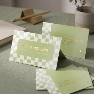 Trendy Pistachio Cream Wavy Checkered Foil Spot Gloss Business Cards