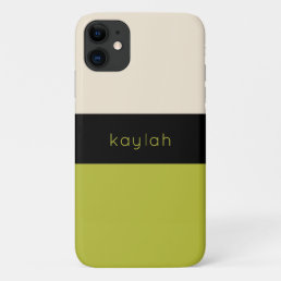 Trendy Pistachio Green Color Block with Name iPhone 11 Case
