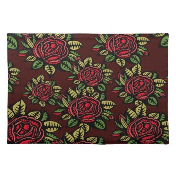 Trendy Placemat Retro Red Roses Abstract Pretty by Lighthouse_Route at Zazzle