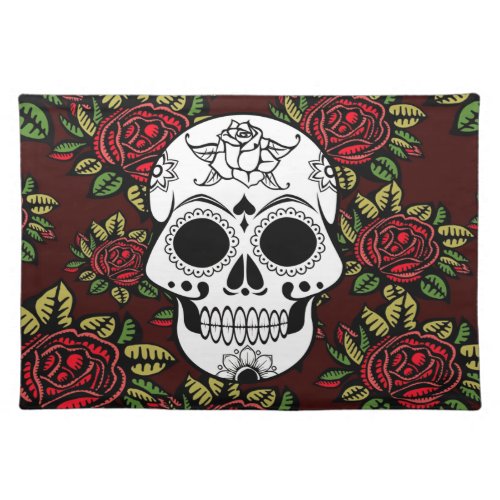 Trendy Placemat Retro red roses  sugar skull