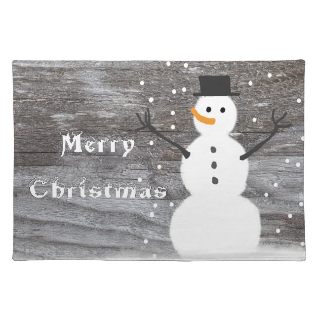Trendy Placemat rustic merry Christmas snowman (Front)