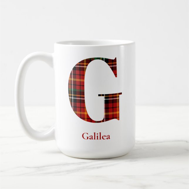 Trendy Plaid Letter G Monogram Name Christmas Coffee Mug (Left)