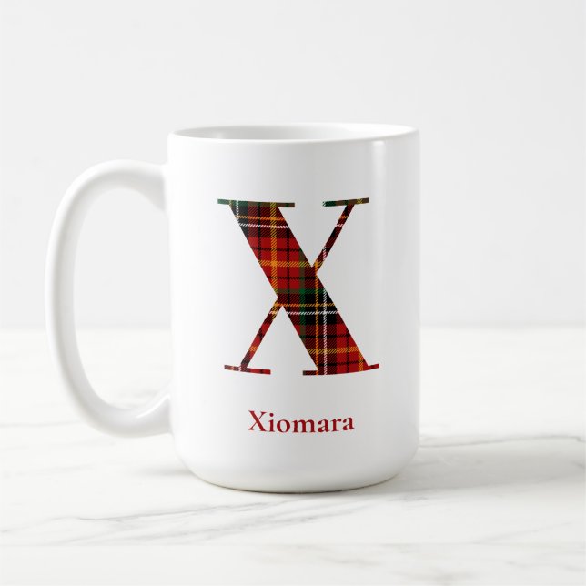 Trendy Plaid Letter X Monogram Name Christmas Coffee Mug (Left)