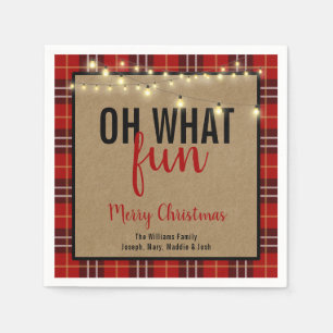 Trendy Plaid Red and Black Plaid Fun Typography Napkins