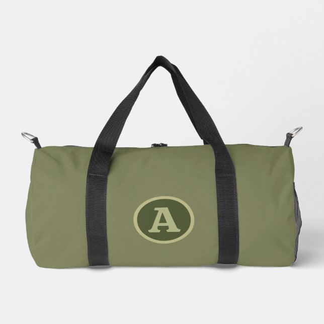 Trendy Plain Army Green Personalized Letter. Duffle Bag (Front)
