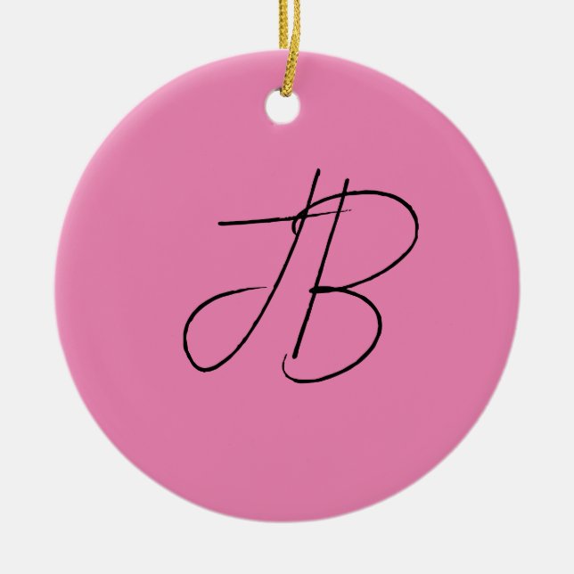 Trendy plain calligraphy monogram initials pink ceramic ornament (Front)