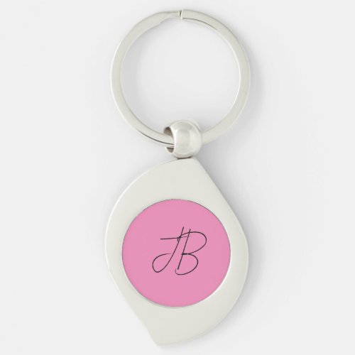 Trendy plain calligraphy monogram initials pink keychain