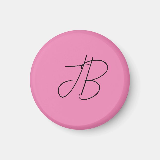 Trendy plain calligraphy monogram initials pink magnet (Front)