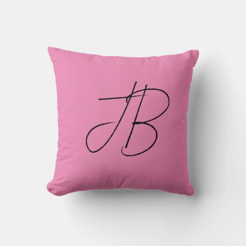Trendy plain calligraphy monogram initials pink throw pillow