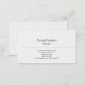 Trendy Plain Classical White Manager Business Card (Front/Back)