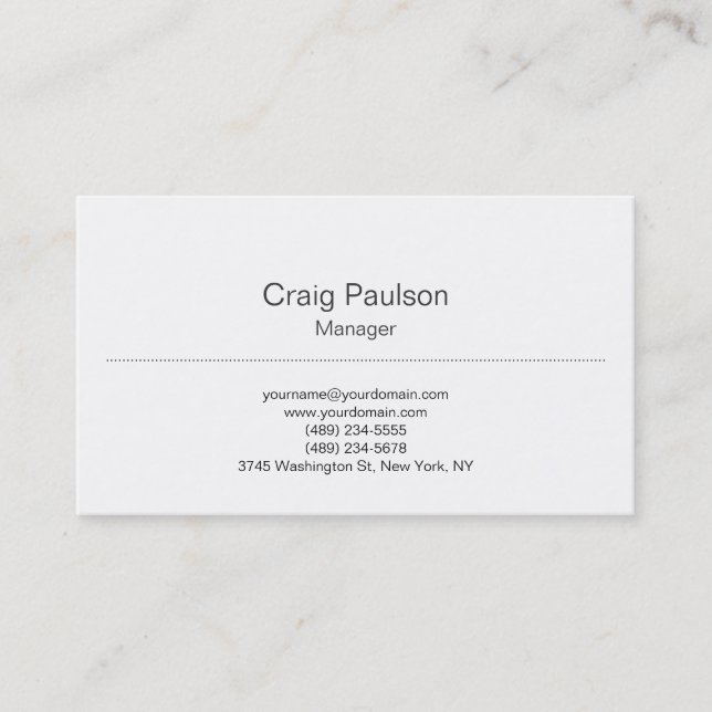 Trendy Plain Classical White Manager Business Card (Front)