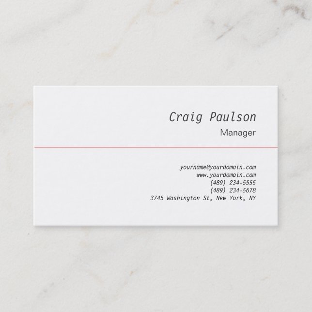 Trendy Plain Gothic White Manager Business Card (Front)