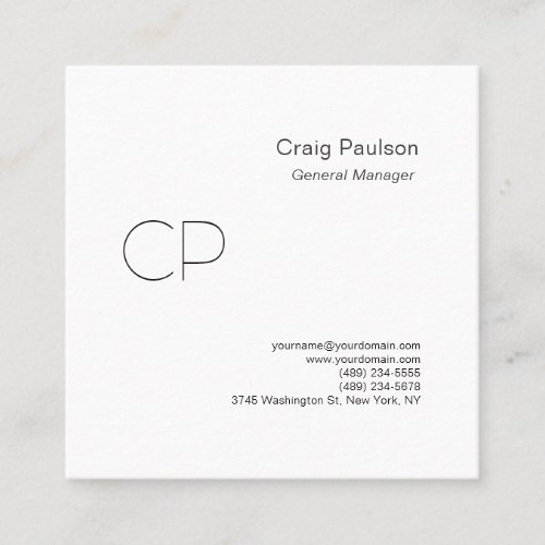 Trendy Plain Modern Minimalist Monogram Square Business Card