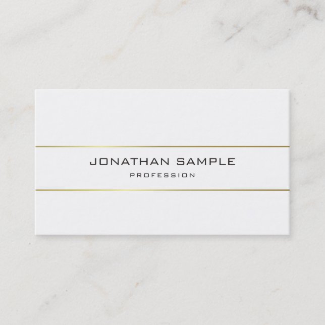 Trendy Plain Monogram Design Modern Gold Stripes Business Card (Front)