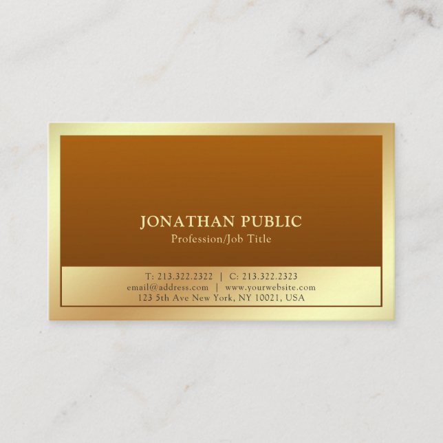Trendy Plain Professional Modern Elegant Gold Business Card (Front)