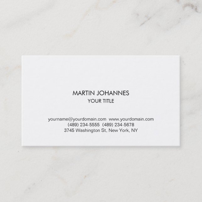 Trendy Plain Professional White Business Card (Front)